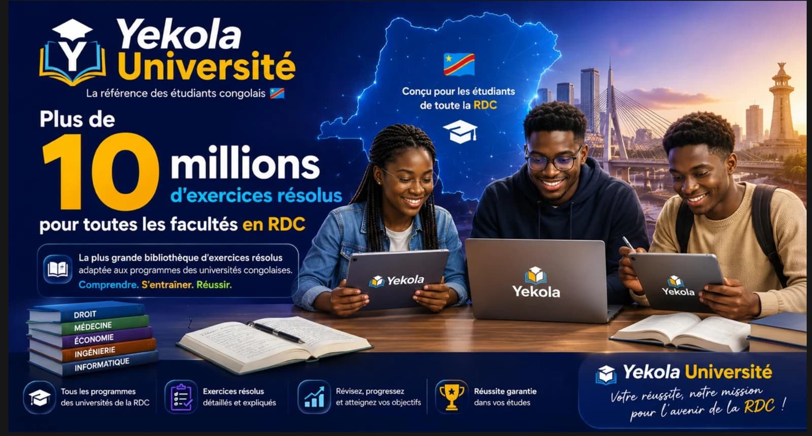 Yekola Université — Plus de 10 millions d'exercices résolus pour toutes les facultés en RDC